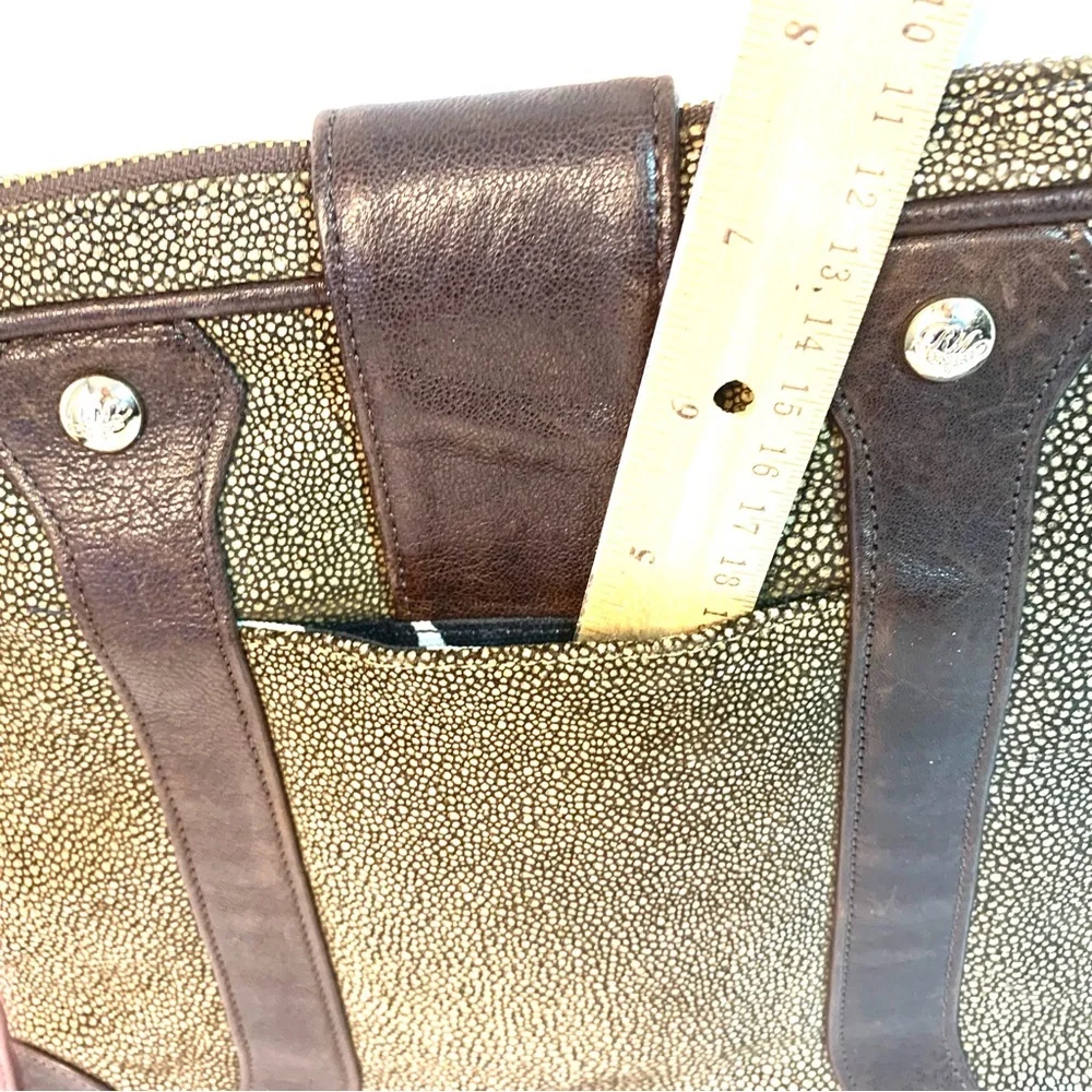 REBECCA MINKOFF Laptop Tablet Business Clutch Case Brown & Metallic Leather